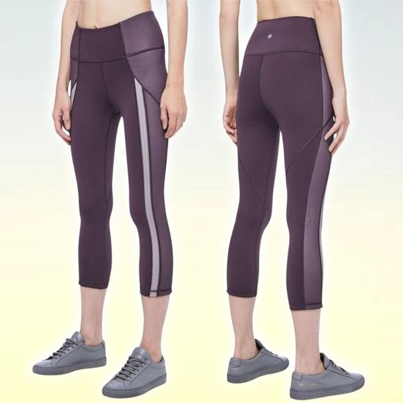 LULULEMON Power Lines Crop 21" Sz 6 Cyber Dark Chrome - Picture 1 of 8